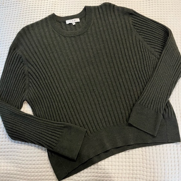 IRO || Olive Green Wool Tamivia Cropped Wool Ribbed  Pullover Sweater - Picture 3 of 6